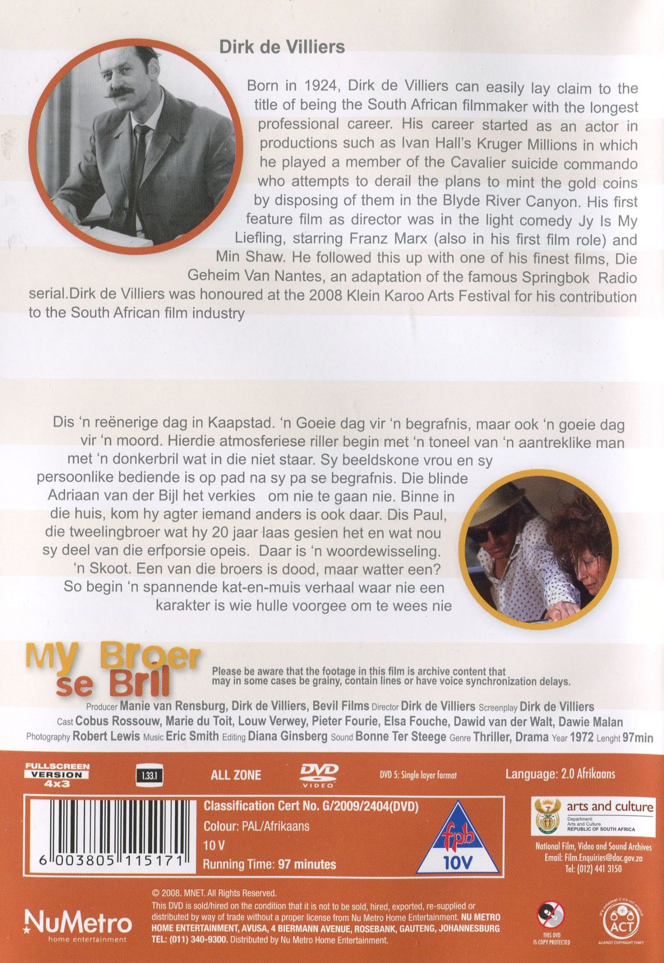 MY BROER SE BRIL - Cobus Rossouw, Marie du Toit, Pieter Fourie - South African DVD *New* - Image 2