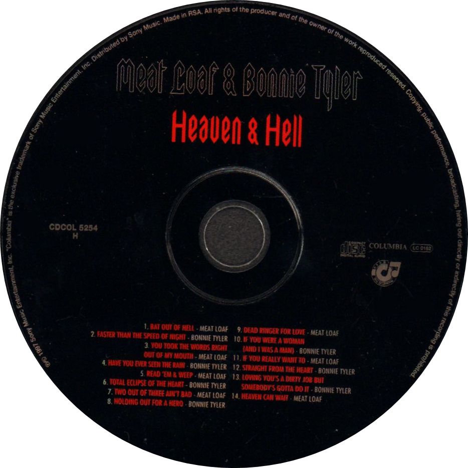 MEAT LOAF & BONNIE TYLER - Heaven And Hell - Out of Print South African CD - CDCOL5254 - Image 2
