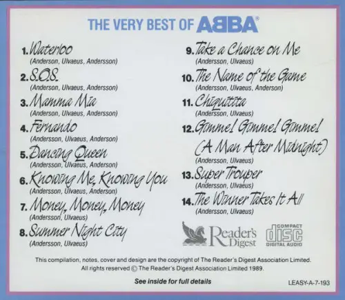ABBA - Very Best Of CD Back Cover